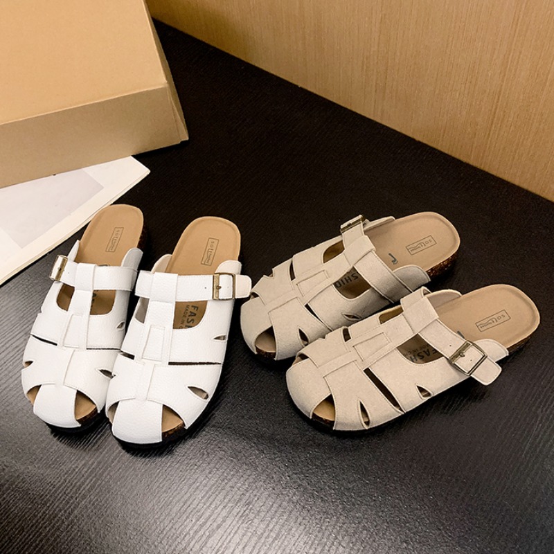 X-32619# 夏季新实穿主义真皮镂空厚底包头勃肯拖鞋女半拖鞋外穿夏秋 鞋子批发女鞋批发