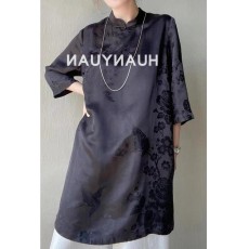 批发一线品牌<b class='q'>清仓</b>捡漏必入~真丝提花中式网红盘扣立领偏襟衬衫上衣女