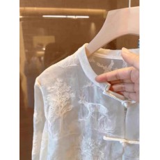 批发捡漏专柜撤回尾单新中式禅意国风 重工刺绣盘扣薄款<b class='q'>真丝</b><b class='q'>衬衫</b>女