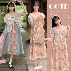 批发2026新款碎花两穿吊带连衣裙+蝴蝶开衫<b class='q'>孕妇</b><b class='q'>两件套</b>