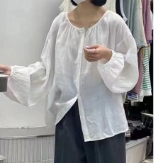批发韩版夏季宽松复古<b class='q'>百搭</b>长袖衬衫原宿风休闲外套女宽松大码衬衣女