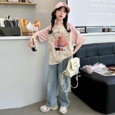 批发纯棉女童扎染短袖T恤2025新款<b class='q'>儿童</b><b class='q'>打底衫</b>春夏季插肩袖中大童上衣
