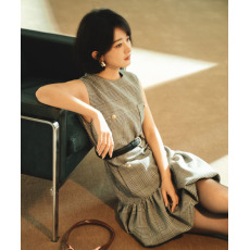批发<b class='q'>赵</b><b class='q'>丽</b><b class='q'>颖</b><b class='q'>同款</b>sp 2025早秋新款灰格子小香风花苞连衣裙