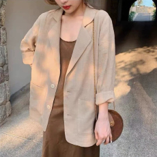 批发大码棉麻西装外套女胖mm薄款防晒2025新款宽松休闲小西服夏200斤