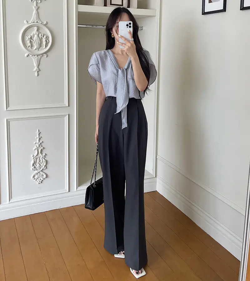 프렌치 스타일 V넥 러플 소매 블라우스 상세 이미지 20
