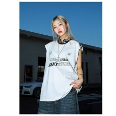批发无<b class='q'>品牌</b>2025夏季男士肩部杠条拼接背运动风宽松宽肩上衣日系气质