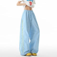 批发撞色拉链速干阔腿休闲裤女<b class='q'>男</b>夏季多巴胺<b class='q'>运动</b>空气裤户外防晒<b class='q'>长裤</b>子