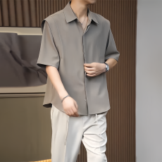 批发短袖衬<b class='q'>衫</b>男夏季高级垂感冰丝薄款暗扣五分袖衬<b class='q'>衣</b>男轻熟风中袖<b class='q'>寸</b>衣