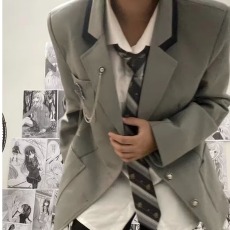 批发日系制服<b class='q'>西装外套</b><b class='q'>男</b>士春秋季中长款西服灰色西服<b class='q'>男</b>西服外套