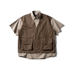 批发日系复古撞色拼接<b class='q'>假两件</b>马甲工装外套男女夏季休闲大口袋短袖<b class='q'>衬衫</b>