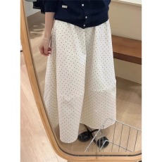 批发白色波点半身裙女2025夏季新款小个子高腰a字裙大摆<b class='q'>中长款</b>伞裙子