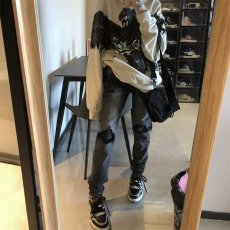 批发<b class='q'>欧美</b>高街fog<b class='q'>风格</b>潮流假破洞褶皱amiri牛仔裤男女同款百搭修身长裤