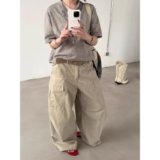 批发美式杏色多口袋牛仔工装裤女夏季新款<b class='q'>设计</b>感宽松显瘦阔腿休闲裤子