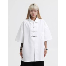 批发新中式国风宽松冰丝短袖衬衫夏季薄款<b class='q'>设计</b>感潮牌唐装外套情侣装t