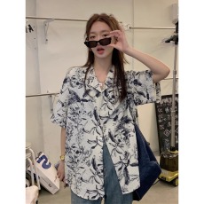 批发新中式水墨印花衬衫夏季女小个子宽松短袖复古港风碎花<b class='q'>设计</b>感上衣