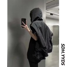 批发纯色<b class='q'>工装</b>无袖T恤男士夏季韩版潮流宽松立体口袋设计坎肩背心马甲