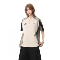 批发美式半拉链polo衫短袖男女2025夏季度假穿搭新款<b class='q'>t</b><b class='q'>恤</b>速干情侣半袖