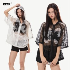 批发美式复古镂空连帽球衣女款小众设计感夏季新款宽松<b class='q'>短袖</b>外套<b class='q'>情侣</b>