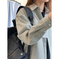 批发日系复古条纹长袖衬衫<b class='q'>男</b>夏季薄款纯棉高级感防晒衬衣休闲宽松外套