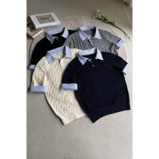 批发老钱风假两件绞花针织短<b class='q'>袖</b>男夏季薄款高级感polo衫t恤美式<b class='q'>半截</b><b class='q'>袖</b>