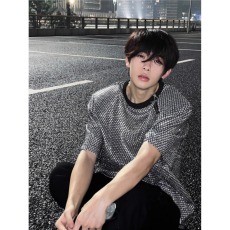 批发小众设计感垫肩t恤男夏季痞帅炸街正肩短<b class='q'>袖</b>男模穿搭高级感<b class='q'>半截</b><b class='q'>袖</b>