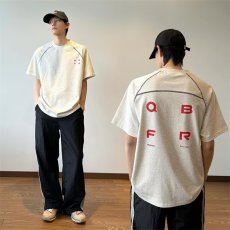 批发美式复古哈苏线拼接撞色短袖t恤男女宽松小众设计感<b class='q'>情侣</b><b class='q'>上衣</b>