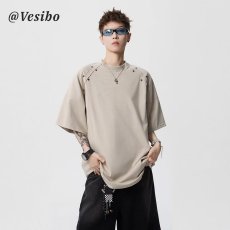 批发美式高街潮牌解构短袖T恤男夏季cleanfit金属星星插肩袖<b class='q'>情侣</b><b class='q'>半袖</b>