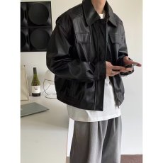 批发美式复古机车皮衣外套男秋季2025新款<b class='q'>设计</b>感小众宽松潮牌PU皮夹克