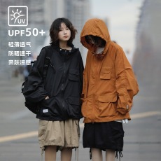批发日系户外多口袋轻薄透气防晒服UPF50+露营男女连帽皮肤衣