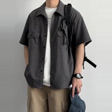批发2025日系<b class='q'>男</b>装夏季<b class='q'>休闲</b>户外泡泡棉翻领口袋工装短袖<b class='q'>衬衫</b>情侣<b class='q'>衬衣</b><b class='q'>男</b>