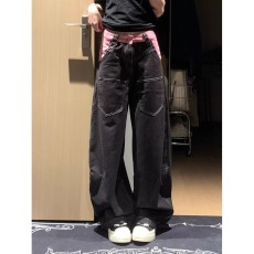 批发大码美式复古拼接设计感<b class='q'>牛仔裤</b>女新款潮流简约时尚原宿ins