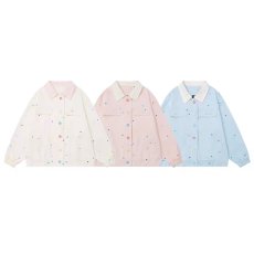 批发多巴胺自制彩色波点夹克开衫女<b class='q'>春</b>季甜美宽松百搭翻领外套无品牌