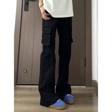 批发cleanfit黑色多口袋工装裤男美式复古直筒伐木裤加长微喇牛仔<b class='q'>裤子</b>