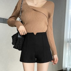 批发毛呢短裤女新款秋<b class='q'>冬</b>季高腰时尚a字裤显瘦配韩版卫衣的休闲阔腿裤