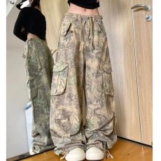 批发迷彩工装裤男女春秋大口袋阔腿裤子痞帅百搭宽松直筒休闲牛仔长裤
