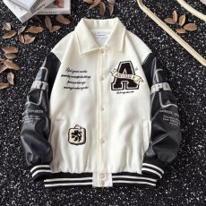 批发美式复古棒球服外套男春季新款翻领刺绣青少年领夹克宽松拼接上衣