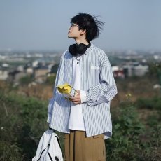 批发2025长袖条纹衬衫男款春季日系百搭宽松休闲痞帅衬衣外套男女同款