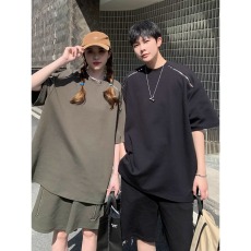 批发盐系男友风酷帅套装夏季拉链设计感高级<b class='q'>潮牌</b>t恤短袖短裤休闲运动