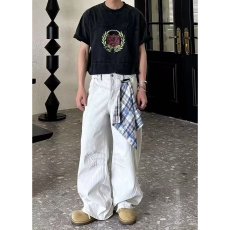 批发薄款美式高街米白色可拆方巾弯刀牛仔裤<b class='q'>男</b>夏季<b class='q'>裤子</b>直筒宽松阔腿裤