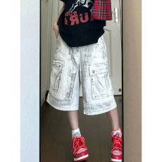 批发美式高街做脏工装牛仔五分裤男夏季新款小众百搭潮牌宽松直筒短裤