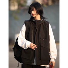 批发夏季连帽背心<b class='q'>马甲</b>工装日系<b class='q'>男</b>女中性少年感户外穿搭机能风上衣外套
