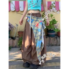 批发美式复古辣妹宽松高腰屁帘拼接工装裤女款2025夏季新款伞兵裤潮流