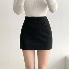批发杏色毛呢半身裙包臀裙女秋冬2025新款小个子百搭通勤呢子一步短裙