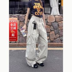 批发美式复古宽松多口袋抽绳直筒工装裤女束脚cleanfit阔腿长裤潮