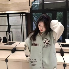 批发美式复古红色棒球服外套女春<b class='q'>秋</b>菱形绣花休闲夹克宽松学院风上衣潮