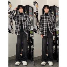 批发小众格子学院风衬衫开衫外搭冷淡系高级感衬衣<b class='q'>男</b>长袖春秋美式外套