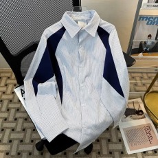 批发美式潮牌解构拼接条纹<b class='q'>长袖</b><b class='q'>衬衫</b><b class='q'>男</b>