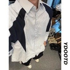 批发春季新款2025<b class='q'>长袖</b><b class='q'>衬衫</b><b class='q'>男</b>潮流撞色条纹<b class='q'>衬衣</b>宽松美式痞帅设计感外套