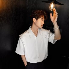 批发高级感铆钉<b class='q'>短袖</b><b class='q'>衬衫</b><b class='q'>男士</b>夏季2025新款宽松休闲百搭<b class='q'>衬衣</b>商务潮