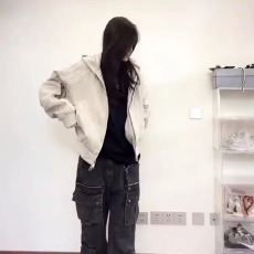 批发卡其色工装短款外套男女2025秋冬连帽棒球服美式复古哈灵顿夹克